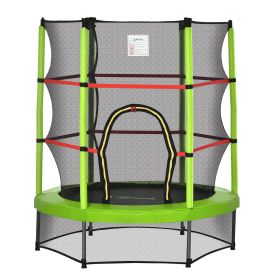 Outsunny 4.5FT Green Kids Trampoline with Safety Enclosure Net, Springless Design, for Ages 3 to 6