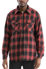 Mens Quilted Padded Flannel (Color: Red, size: XL)