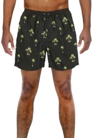 Palm Tree Print Swim Shorts (Color: Black, size: 2XL)