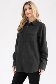 Womens Boyfriend Solid Flannel Shirt (Color: Black, size: 2XL)