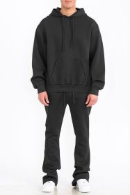 Mens Solid Fleece Flare Stacked SET (Color: Black, size: XL)